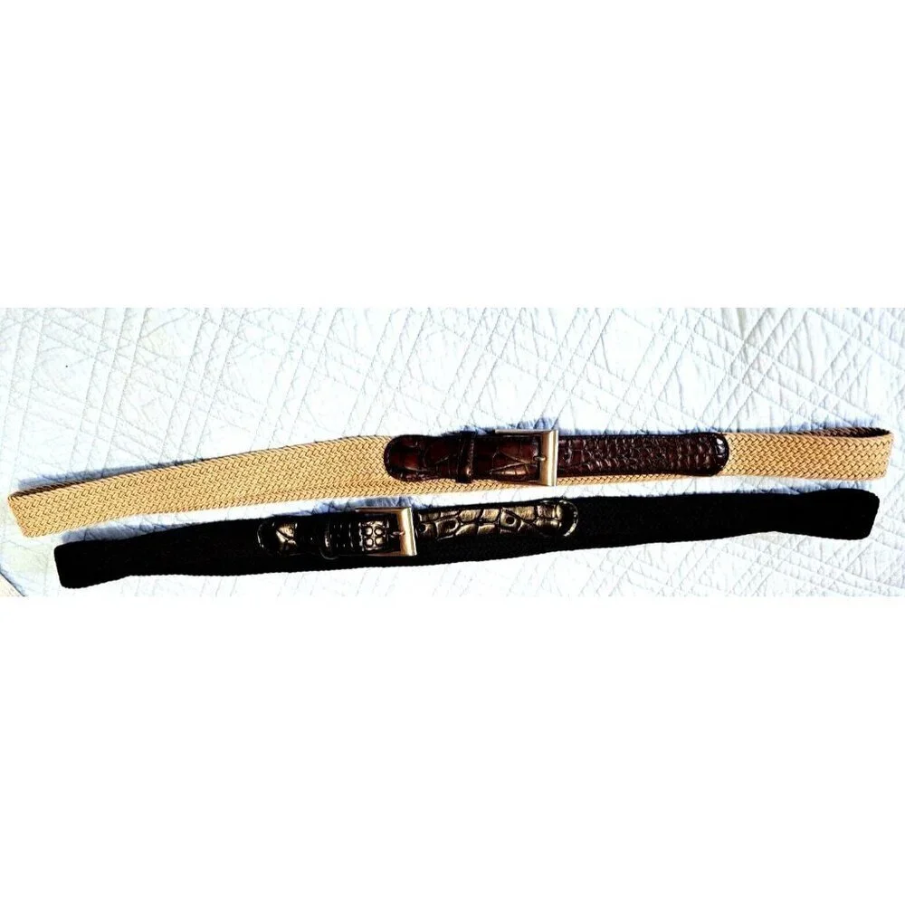 Unbranded Set of Two Men's Size 52 Woven Belts Beige w/Brown and Black w/ Black